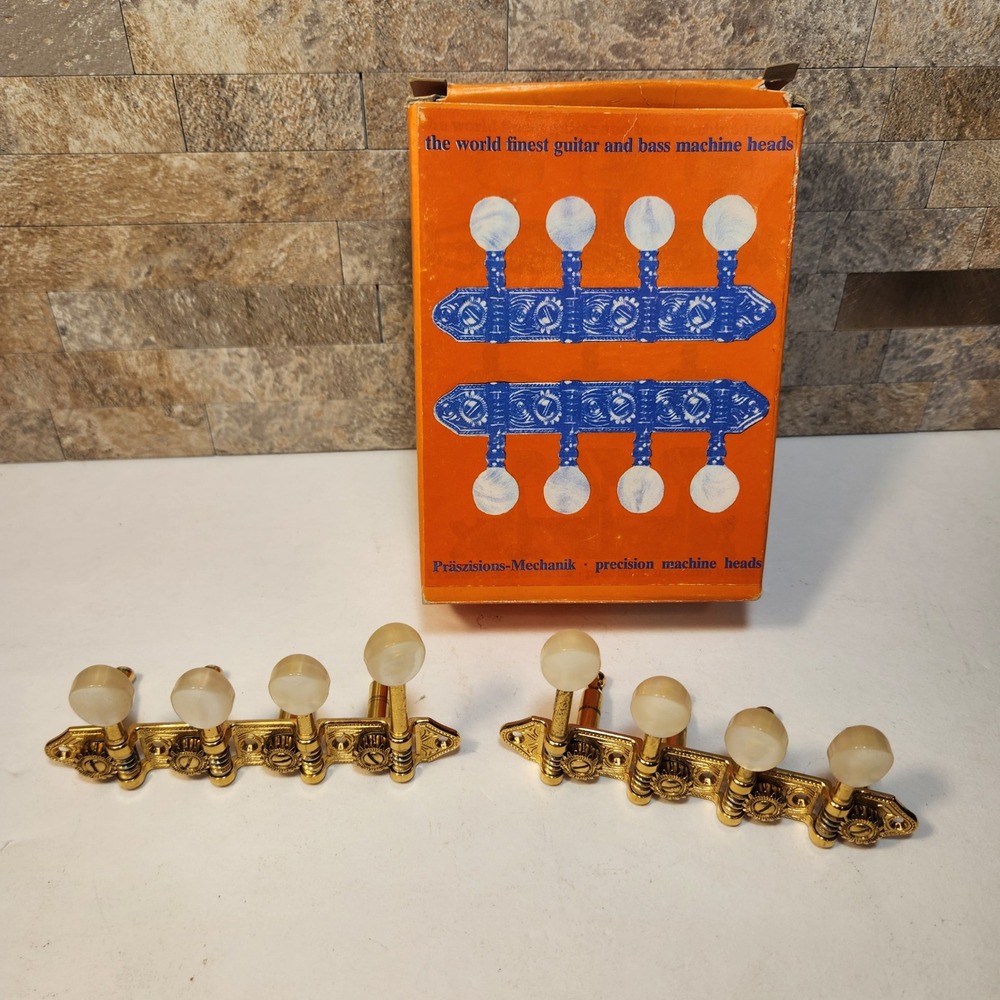 Schaller MG4 Classical Guitar Tuning Machines Gold Engraved Pearloid Germany